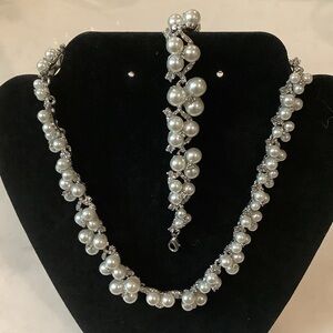 Classic White Faux Pearl Necklace and Bracelet Set, Brand New